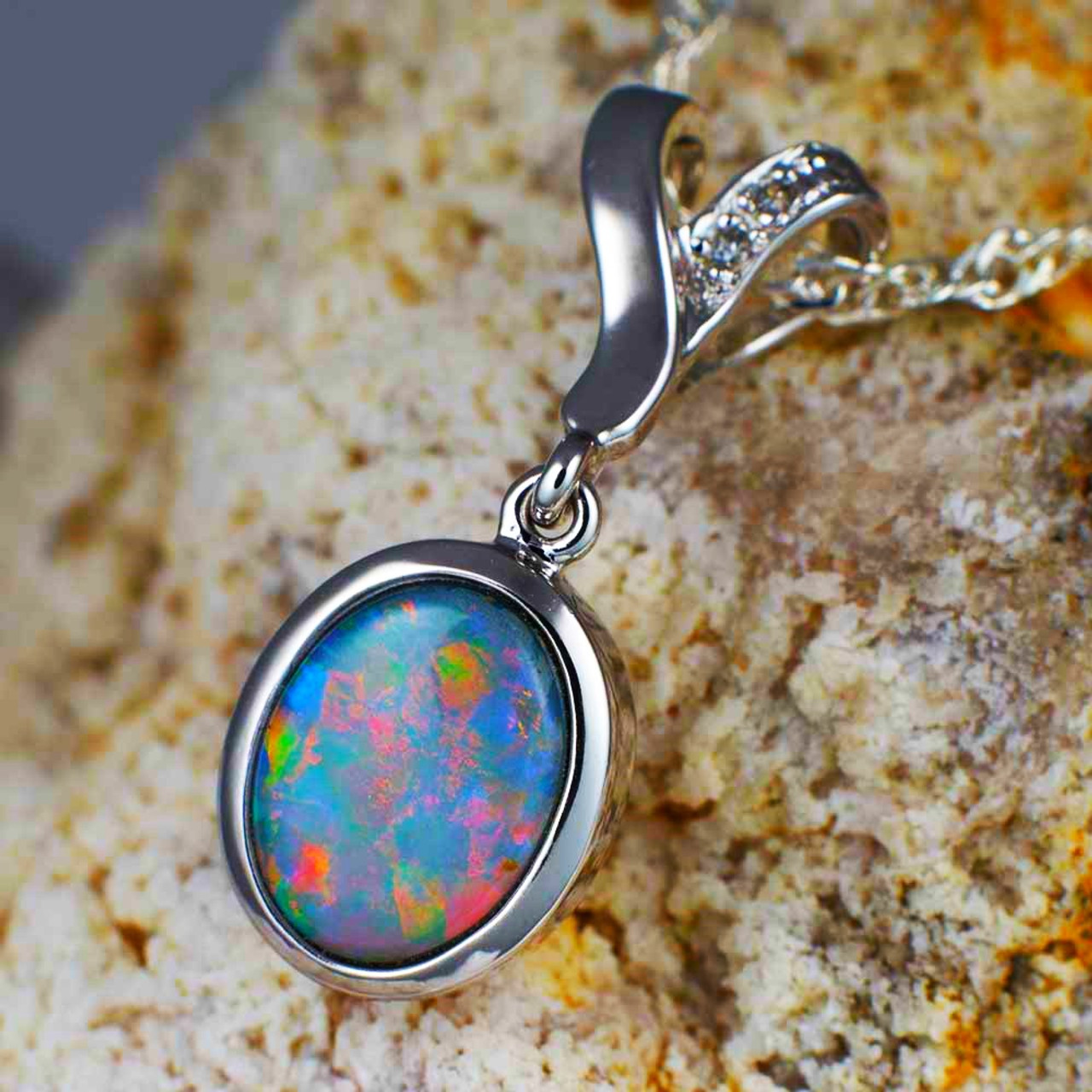 The Sydney: 11 Carat Australian Opal Pendant in 14 Karat Yellow Gold Set  with Diamonds